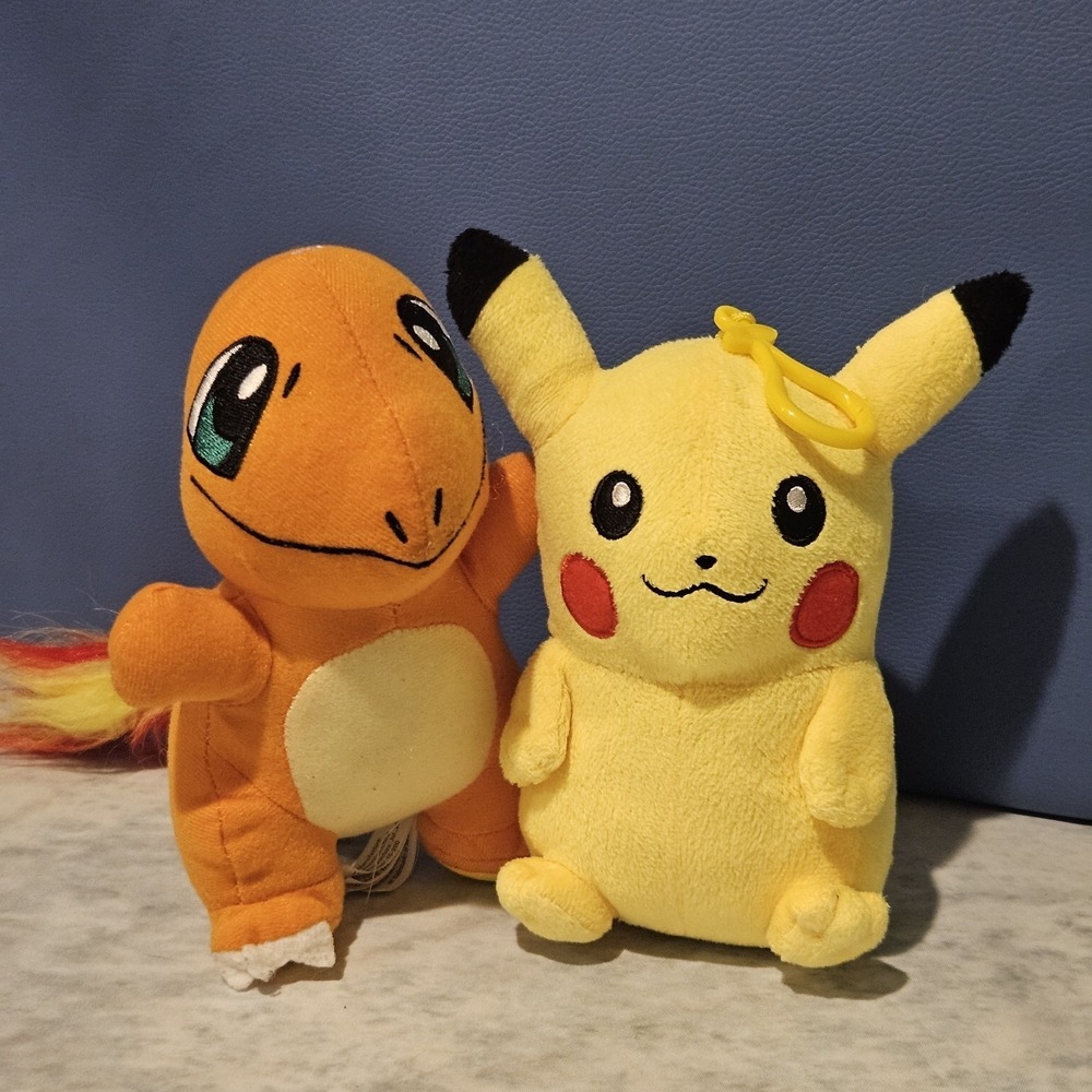 Pokemon Pikachu Plush Coin Purse Keychain & Charmander Plush Lot of 2
